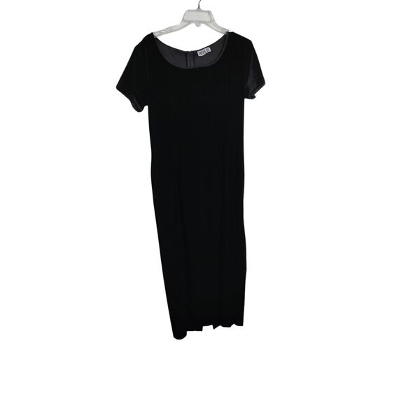 4240) Vintage 80s Robbie Bee Black Velvet Short Sleeve Bow Back Dress Medium? - Picture 2 of 8
